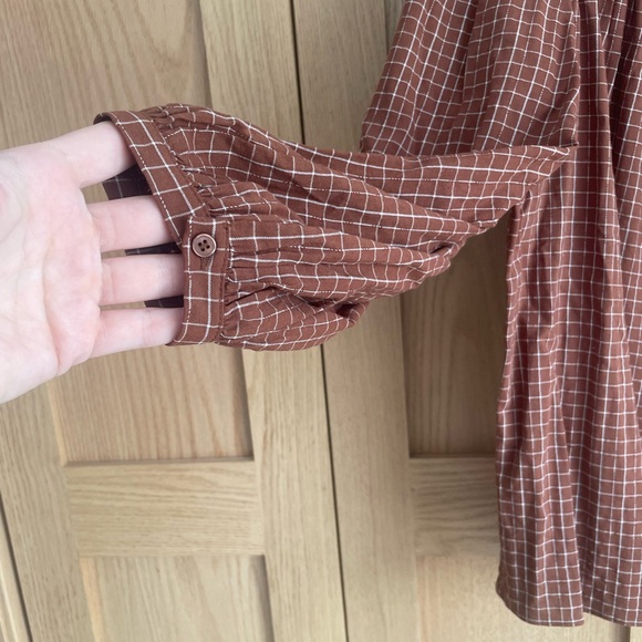 Square-Neck Rust Plaid Button-Front Blouse - Picture 3 of 3